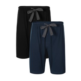 DAVID ARCHY Men's 2 Pack Soft Comfy Cotton Knit Sleep Shorts Lounge Wear Pants with Pockets (S, Black/Navy Blue)