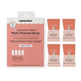 NATURE BEE Multi Purpose Spray Concentrated Refill Tablets (4 Pack, 17 fl oz per Tablet, Total 68 Fluid Ounces) Sweet Citrus Zero Waste, Eco Friendly & Sustainable All-Purpose Cleaner