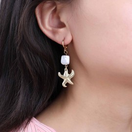 Inilbran Boho Starfish Pearl Dangle Earrings Vintage Starfish Drop Earrings Gold Starfish Hoop Earrings Summer Beach Starfish Earrings Jewellery for Women, Zinc