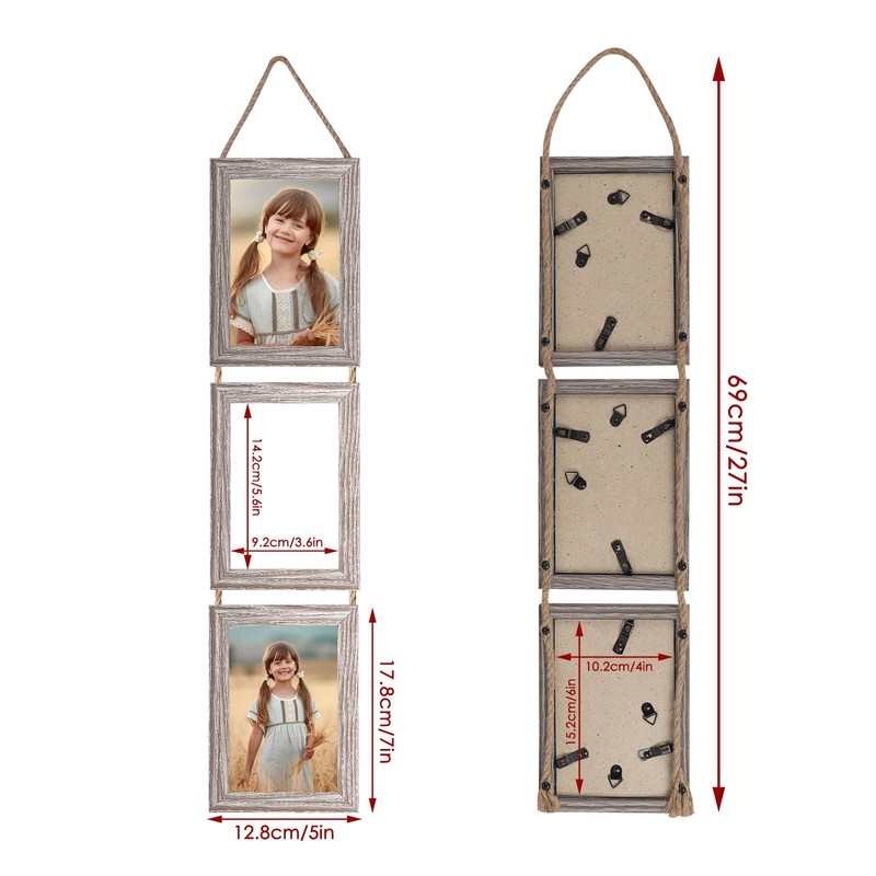 4x6 Picture Frames Collage Rustic, 3 Openings 4 x 6