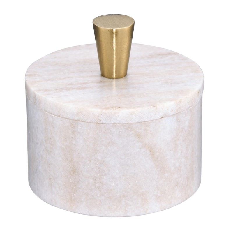 Queenza Marble Salt Cellar with Lid and Brass Knob (Brown)