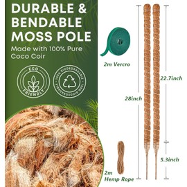 MAFONE 28 Inch Moss Pole, 2 Pack Bendable Moss Pole Plant Support for Plants Monstera for Climbing Plants Indoor, Handmade Coco Coir Plant Pole Sticks Support Stakes for Potted Plants