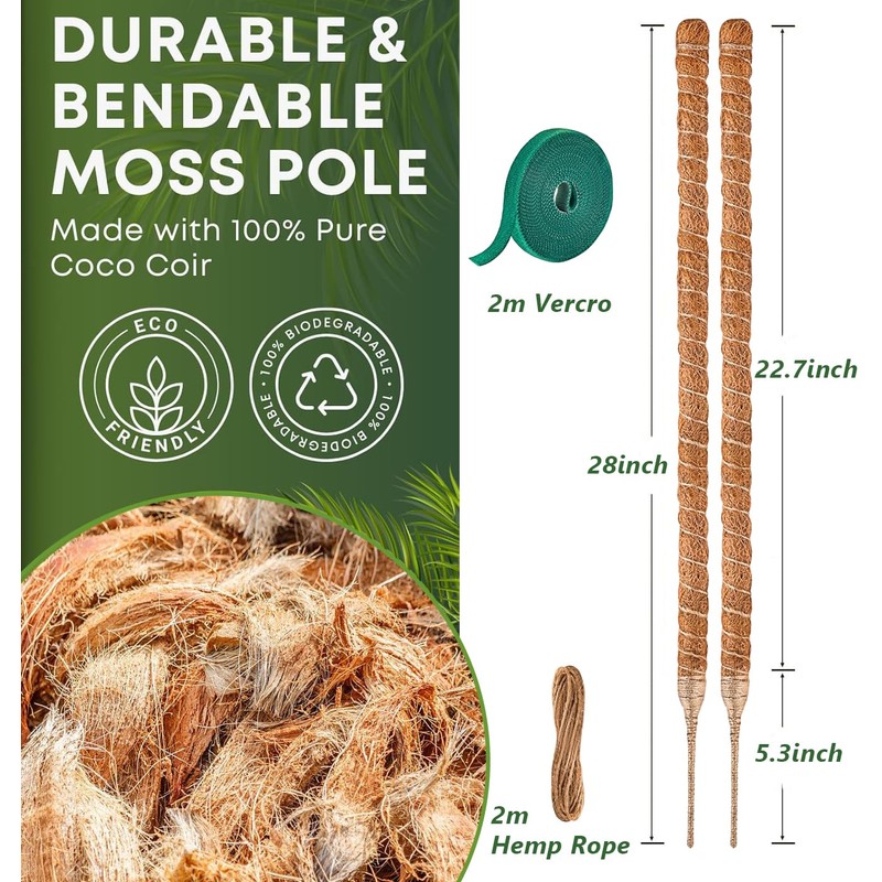MAFONE 28 Inch Moss Pole, 2 Pack Bendable Moss Pole