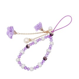 COLORFUL BLING Phone Charm String Beaded Phone Chain Strap Crystal Flower Pendant Charm Phone Lanyard Phone Accessories for Women Girls Car Key Purse Decoration-Purple