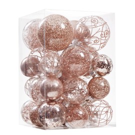 Wironlst Christmas Ball Ornaments Shatterproof Clear Large Plastic Hanging Ball Decorative Baubles Set with Stuffed Delicate Decorations (Multi-Size, Rose Gold)