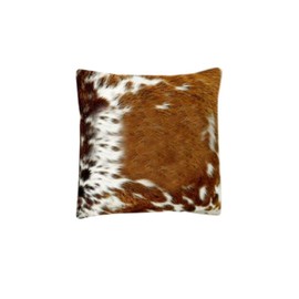 NGF Cowhide Pillows Cushion Cover Leather Hair on Cow Hide Skin Brown and White 16'' x 16''Inches