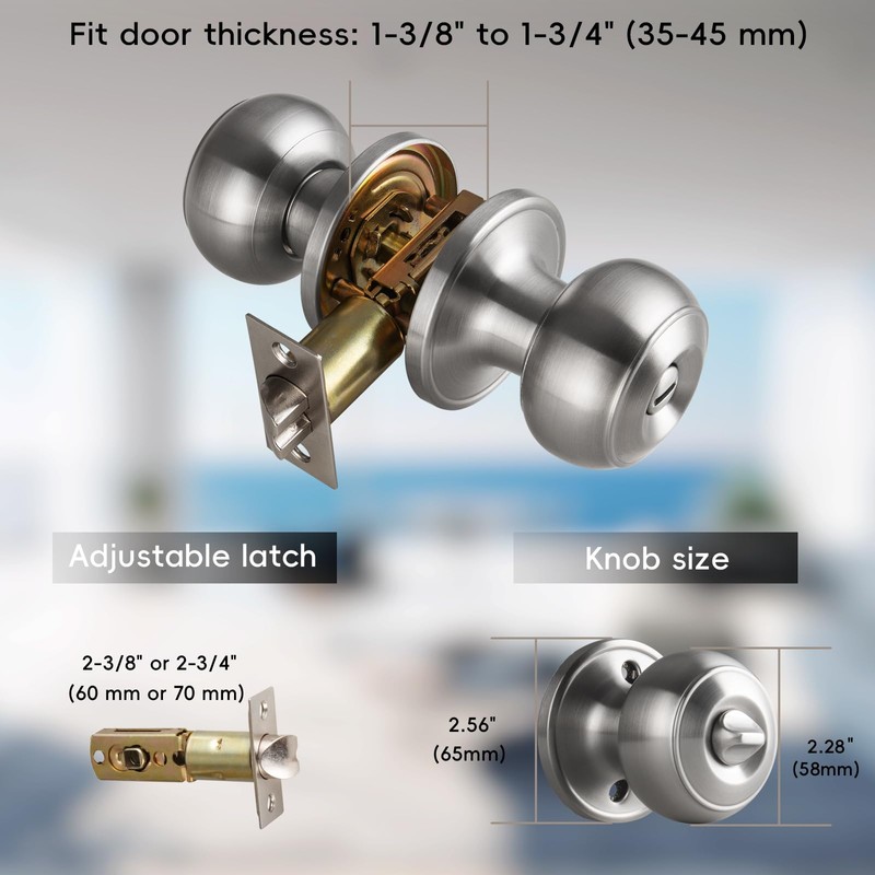 NCSEN 3 Pack Brushed Nickel Door Knobs Interior,Bath & Bed