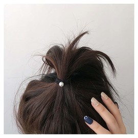 Andelaisi Boho Pearl Hair Rope Scrunchies Black Rope Hair Band Hair Ties Vintage Elastic Hair Tie Ropes Pearl Ponytail Scrunchy Hair Ties Hair Accessories for Women and Girls Headdress