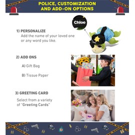 DolliBu Pirate Turtle Police Officer Plush Toy - Super Soft Turtle Cop Stuffed Animal Dress Up with Cute Cop Uniform and Cap Outfit - Gift with Personalization - 10.5 Inch