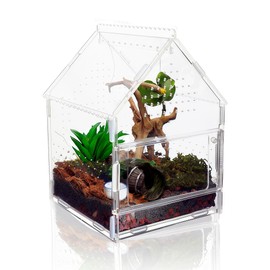 Acrylic Jumping Spider Enclosure with Magnetic Front Door - 360° View Reptile Terrarium for Tarantulas, Insects Hermit Crab - Includes Hanging Beam & Escape-Proof Ventilation (7.87x5.9x5.9 Inch)