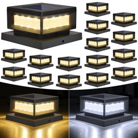 Mlambert 16 Pack Solar Post Cap Lights Outdoor, Waterproof Deck Fence Post Light for 4x4 Wood/Vinyl Posts, 6x6 Wooden Posts, Cool/Warm Lighting, Black