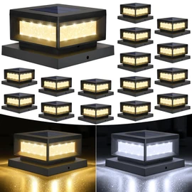Mlambert 16 Pack Solar Post Cap Lights Outdoor, Waterproof Deck Fence Post Light for 4x4 Wood/Vinyl Posts, 6x6 Wooden Posts, Cool/Warm Lighting, Black