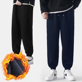 Men's Winter Thermal Fleece-Lined Banded Jogger Sweatpants Pants Black 30