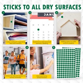 Rubigo 8mm Coloured Dot Stickers – 1500/3000 Sticky Dots in 10 Assorted Colours, Circle Labels for Calendars, Planners, Crafts, Office & School Use (Green, 3000 Dots)