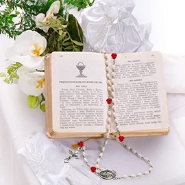Rosario con cuentas talladas en forma de rosa, 140 piezas, kit de rosario con crucifijo, medalla de crucifijo, 8 mm, de plata, con colgante de Jesús María, para rosario, pulseras, rosarios