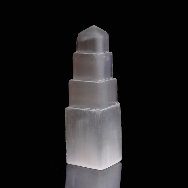 CNYANFEI 6" Selenite Tower Square Shape with 4 Layer Natural Healing Crystal Sky Tower Ornament for Reiki Chakra Cleansing Meditation Home Decor or Gift (1pc)