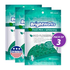 Brightworks ECO Sustainable Floss Picks - 270 Count - PFAS Free - Made in USA100% Post-Consumer Recycled Plastic, Super Strong Mint-Flavored Floss with Micro-Crystals