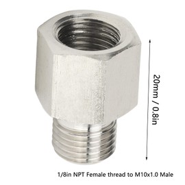 Tissting Reducing Connector 1/8 Inch NPT Female to M10 x 1.0 Male Thread Hex Reducer with Washer, Stainless Steel Hex Nipple Thread Adapter