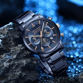 Hannah Martin Men's Watch, Waterproof, Men's Watch, Simple, Business, Father's Day Gift, Gentleman, Date, Day of the Week, blue, Bracelet Type