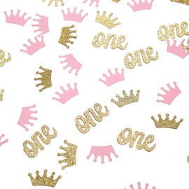 Glitter Crown Confetti Pink and Gold One Table Scatter for Princess Girl First Birthday,Baby Shower Party Decorations