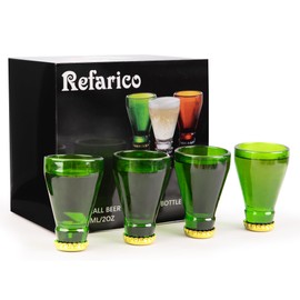 REFARICO Beer Bottle Shot Glasses Set of 4, 2oz Funny Shot Glasses, White Elephant Gifts for Adults, Glassware Drinking Glasses, Great for Home Bar and Party Favors