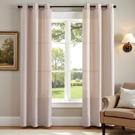 jinchan Taupe Linen Textured Curtains 84 Inch Long 2 Panels for Living Room Grommet Top Farmhouse Light Filtering Window Drapes for Bedroom Heathered Taupe