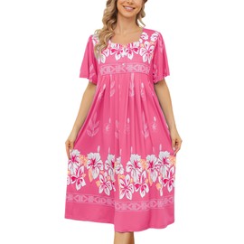 Bloggerlove Women House Dresses for Elderly Short Sleeve Mumu Dresses for Women Nightgown Lounge Dress for Women (Pink, Small)