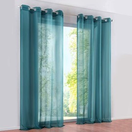 SIMPVALE Curtain Curtains with Eyelets, Polyester Voile Tab-Top Curtain Transparent for Living Room, Balcony, Bedroom, Kitchen, Width 140 cm, Height 145 cm, Turquoise