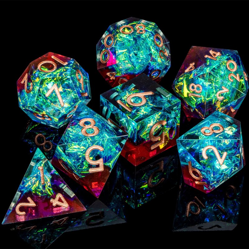 ARUOHHA DND Dice Set Resin Sharp Edges Dice with Box,
