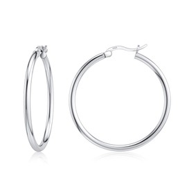 JIAYIQI Sterling Silver Hoop Earrings for Women 18K White Gold Plated Big Hoop Earrings for Women Valentine's Day Jewelry Hypoallergenic Diameter 30 mm