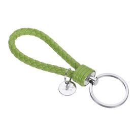 PATIKIL Braided Leather Keychain with Stainless Steel Key Ring Sleeve, PU Woven Wristlet Lanyard Strap Fob Keyring Holder for Car Bag Wallet Pendant, Fruit Green