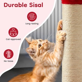 Keygarzone 22" Cat Scratching Post, Sisal Cat Scratcher with Interactive Hanging Toy, Monster Scratch Pole for Indoor Cats, Cute Cat Scratch Post for Kittens & Large Cats, Red