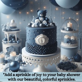 Confect Boys Baby Shower Sprinkles | Mix Navy Blue Pearl & Jimmies | White Baby Feet Sprinkles | Baby Blue Stars & Silver Heart Sprinkles | Birthday Sprinkles - 2 Oz