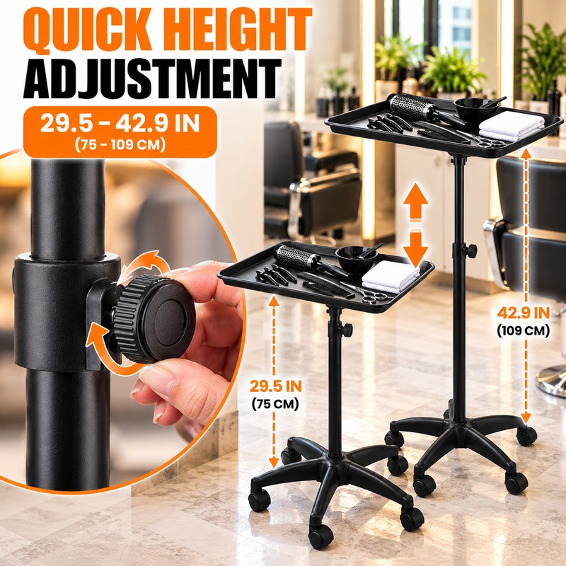 Adjustable Rolling Salon Tray for Professional Work – Large Aluminum