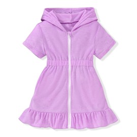 2T Toddler Girls Swim Cover Up Swimsuit Hooded Coverup Zip Up 2-3T Purple