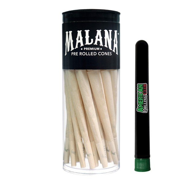 Malana Organic PreRolled Cones | King Size | 50 Pack | Includes an American Rolling Club Tube