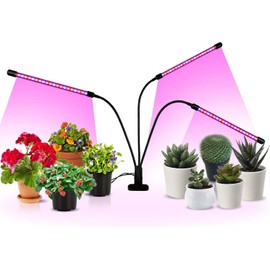 iPower LED Grow Lights with Full Spectrum Plant Growing Lamp for Indoor Plant, 3 Modes Timing Function, 3 Tubes, Red&Blue