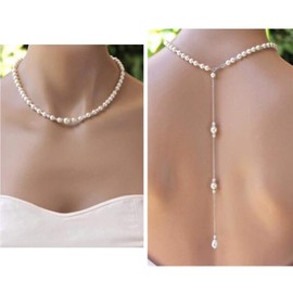 1 x Pearl Background Body Chain Necklace Jewelry Y Necklace Drop Necklace Bridesmaid Necklace Faux Pearl Silver Diamond Pearl, Alloy, Diamond Pearl