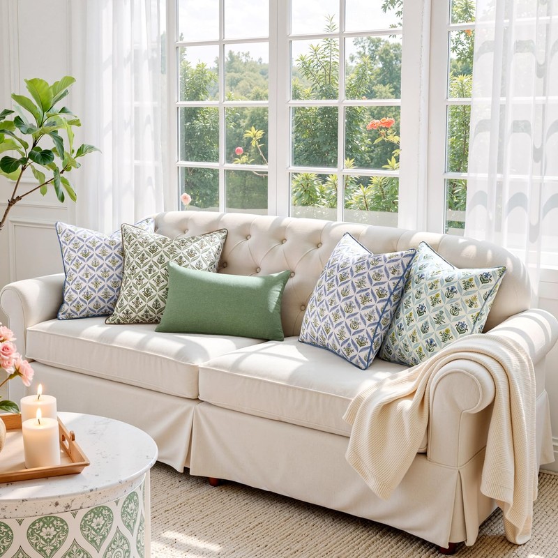 MIULEE Floral Cotton Throw Pillow Covers 18x18 Set of 2,