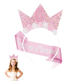 MALOUSUN 5th Birthday Girl, Crown Birthday Girl, Birthday Girl 5 Years, Birthday Girl 5 Years, Princess Birthday Crown Suitable for Girls' Birthday Party