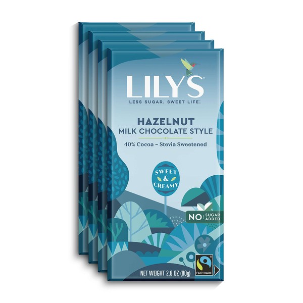 Lily's Hazelnut Milk Chocolate Style Bar, 3 ounce, 4-Pack