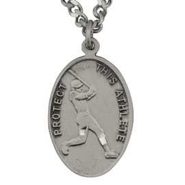 St Sebastian Baseball Medal with 24 Inch Chain Oval Pewter