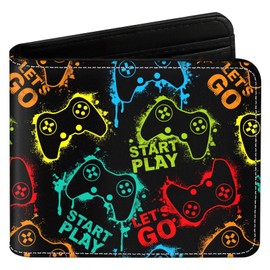 Boys Wallet Leather Bifold Wallet Teen Boys Cool Credit Card Cash Id Holder Rfid Blocking Fun Bi Fold Small Wallets(Game-Lets go)