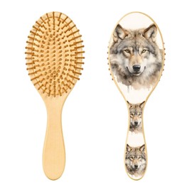 ALAZA Wild Wolf Heaad Hair Brush for Women Men Natural Wood Detangler Brushes for All Hair Types Hairbrush for Wet & Dry