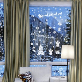WALPLUS Christmas Window Stickers Clings Xmas Decoration Sale Clearance Reusable Double-Sided Print Decals for Glass Living Room Windows Display All White Winterland Snowflakes 207 Pieces