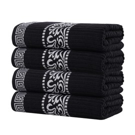 Superior 4-Piece Bath Towel Set, Greek/Floral Decor for Bathroom, Guest Bath, Spa, Resort, Home Essentials, Absorbent Cotton, Adults and Kids, Fast Drying Towels, Athens Collection, Black-White