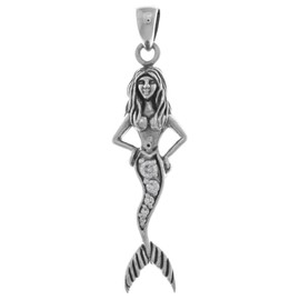 Jewelry Trends Sterling Silver Sea Ocean Nautical Mermaid Pendant with Clear CZ Tail