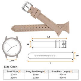 sourcing map Genuine Leather Watch Band 22mm Quick Release Elegant Slim Thin Top Grain Replacement Wristband Strap for Ladies/Children Watch & Smartwatch, Cream/Silver Tone