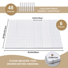Kigley 6 Pcs Wood Pegboard Drawer Organizer with 48 Pegs Wood Peg Board System Peg Drawer Organizers for Dishes Drawer Plate Organizer Kitchen Pegboard for Food Containers (White,20.98x5.91)