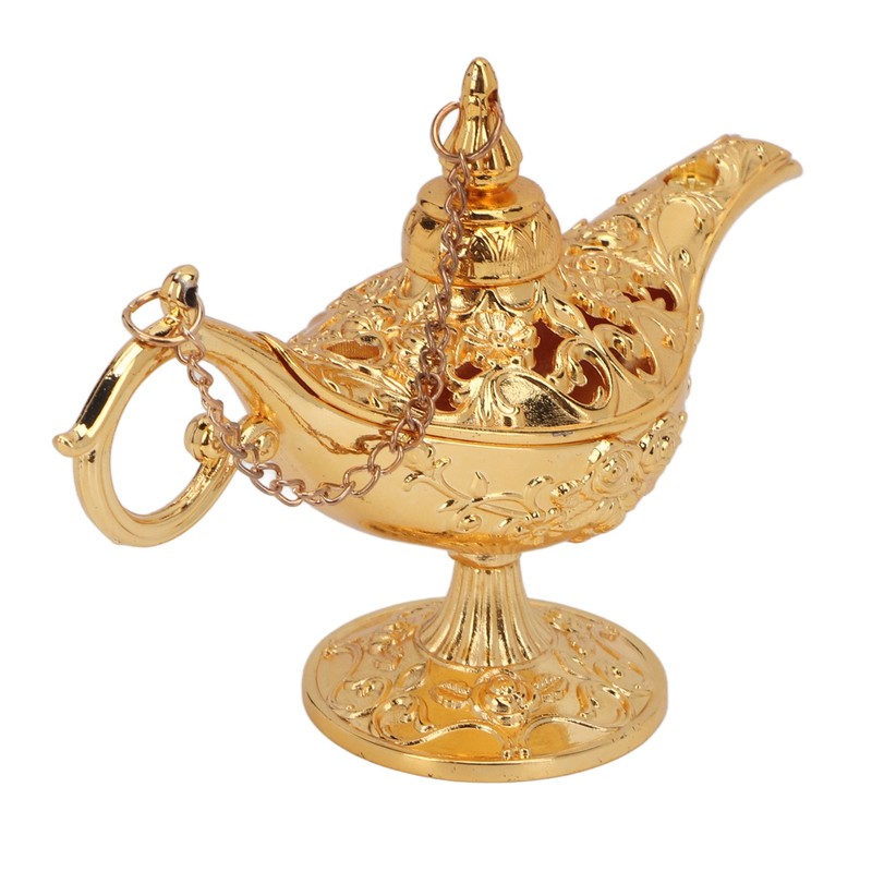 Gold Magic Genie Lamp Embossed Flowers Hollow Zinc Alloy Vintage